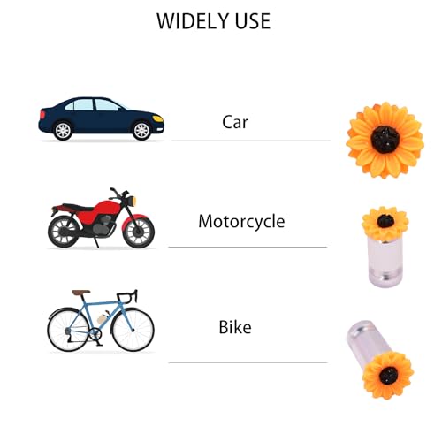 4-Pack Handmade Sunflower Schrader Valve Stem Caps, Vibrant Car & Bike Accessory, Unique Driver Gift, Cute Tire Decor, Novelty Wheel Accent, Universal Fit for Schrader Valves
