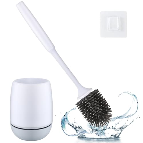 RV Toilet Bowl Brush and Holder, Silicone Toilet Bowl Brush Cleaning Toilet Scrubber Set with Non-Scratch Silicone Bristles Deep Cleaning. Wall Mount for Motorhome Travel, Travel Trailers, Camper