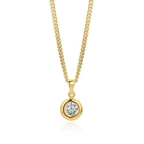 OROVI Collier Femme, Pendentif Or Jaune 9 Ct (375), Chaine Argent Plaqué Or, Pendentif Diamant 0.25 Ct, Chaine Gourmette 45 cm, Bijoux Pour Femmes, Bijoux...