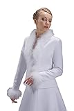 Wunderschöner hochwertiger Braut Bolero aus Satin mit Marabu Federn in eleganter Form für die Hochzeit. Die perfekte Ergänzung paßend zu allen Brautkleider Modellen. Lieferbar in weiß und ivory/champagner. In den Größen S bis XL