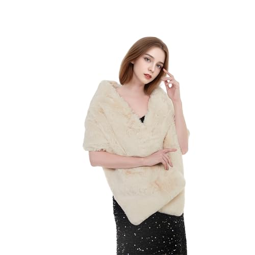 Elegant Faux Fur Wrap Shawl, White, Rectangle Shape, Bridal Wedding Formal Occasions, Synthetic Fiber, Women's3