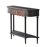 Le plateau présente une finition lisse en bois noir veiné ; la texture nervurée du tiroir et sa poignée en métal rehaussent son élégance. Tous les bords sont arrondis for éviter les rayures, alliant esthétique et fonctionnalité dans les moindres détails.