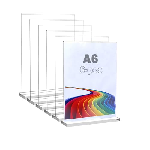 Wanfoou Espositore Plexiglass A6, 6 Pezzi T forma Porta Cartelli in Acrilico Porta Fogli Cornice Plexiglass Trasparente Porta Menu Da Tavolo Per Ristorante, Ufficio, Caffetterie, Foto(15 x 10 cm)
