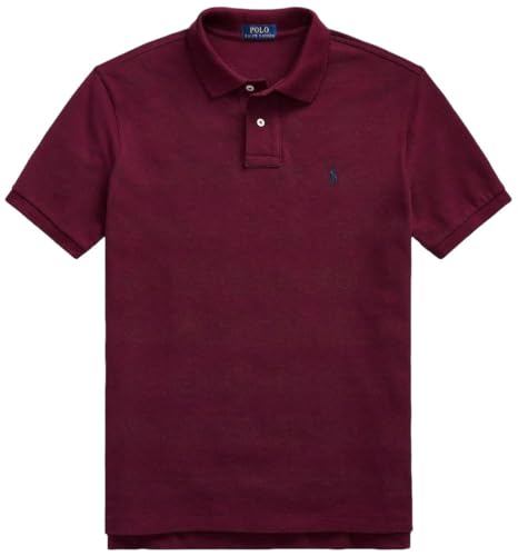 POLO RALPH LAUREN Men's Custom Slim Fit Iconic Mesh Polo, Rl Classic-wine., Large