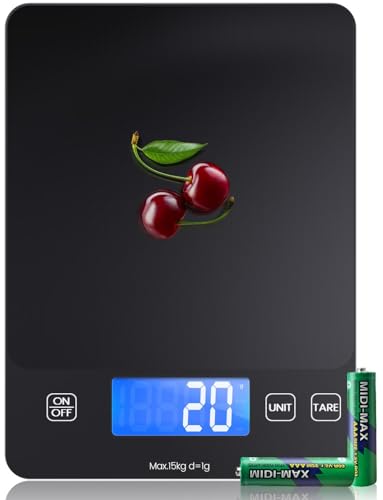 Digitale Küchenwaage, Elektronik Küchenwaage, 15 kg Hochpräzise 1g/0.1oz Lebensmittelwaage, Professionell mit harter Funktion, Batterien enthalten/food treppe