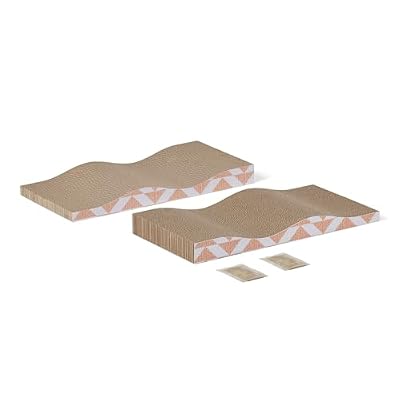 Amazon Basics Cat Scratching Post, Reversible Double-Sided Corrugated Cardboard with Catnip, Curved Wave Design, 16.5 x 8.1 x 1.6 in, 2-Pack