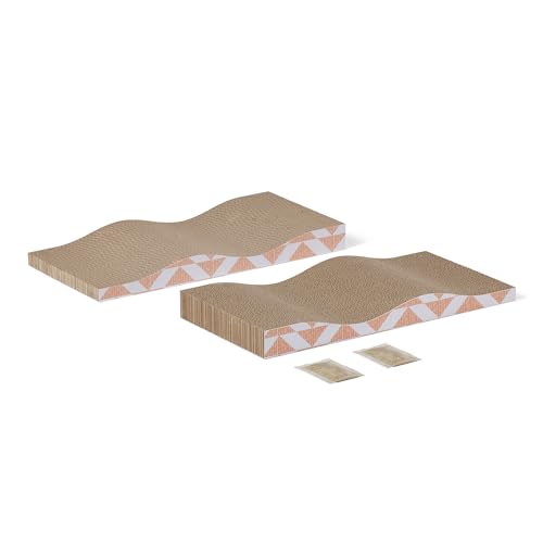 Amazon Basics Kratzbrett für Katzen, Gebogener doppelseitiger Katzenkratzer aus Wellpappe, 41,9cm x 20,6cm x 4,1cm, 2er-Pack, Beige