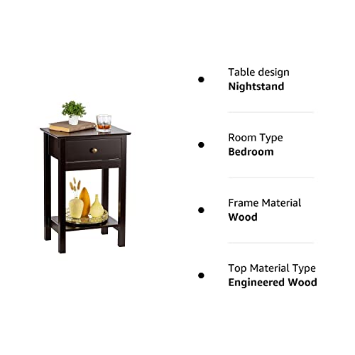 Zenoddly Night Stand Small Side Table With Drawer & 1 Shelf, 2 Tier Brown End Table With Storage, Wood Side Tables Living Room Table Bedside Table #TOP7