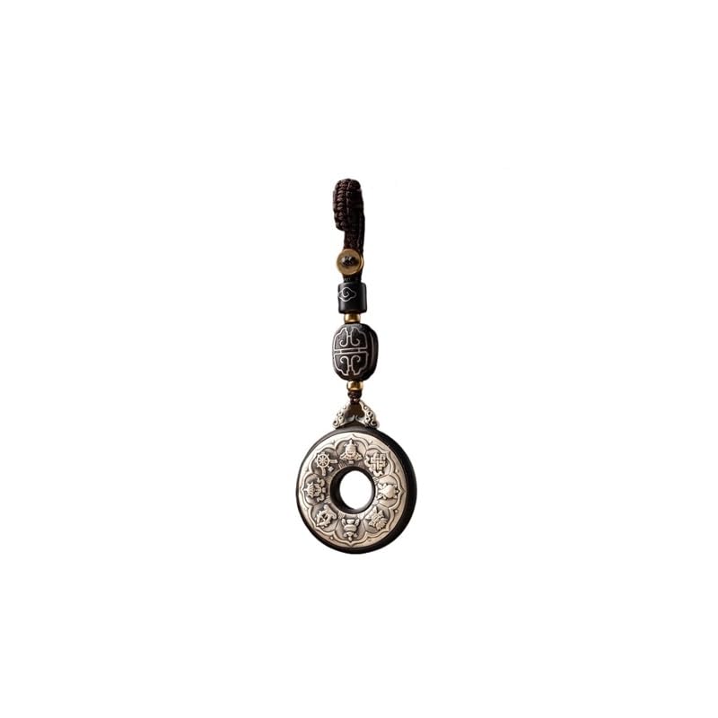 Porte-clés de voiture bracelet argent avec pendentif clé en bois