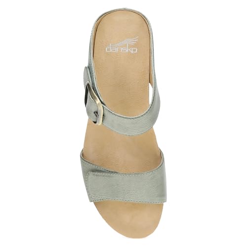 Image of Dansko Tanya Slip-On Wedge Sandal for Women - Cushioned, Contoured Footbed for All-Day Comfort and Support - Hook & Loop Strap with Buckle Detail - Lightweight Rubber Outsole