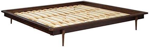 Walker Edison Mid Century Modern Solid Wood Platform Bed Headboard Footboard Bed Frame Bedroom, King, Walnut