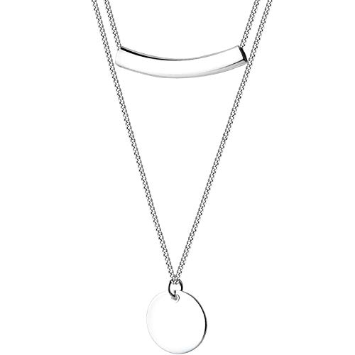 Collier en argent 925 avec pendentif barre et rond | Bijou authentique S925