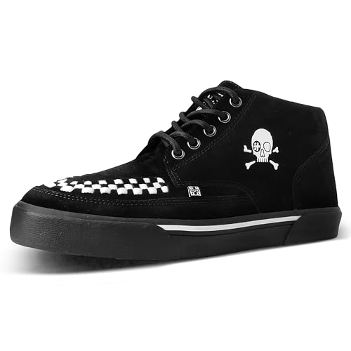 T.U.K. Mid Top Creeper Sneaker - Zapatos Hombre y Mujer - Color Black & White - Zapatos con Cordones Estilo Puck, Gótico y Rockero - Talla EU38