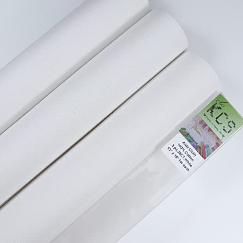Image of KCS 3 pc of 15 inch x 18 inch Counted Cross Stitch Cotton Aida Cloth Needlework Fabric,28CT,White