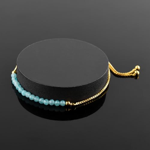 InfinityGemsArt Amazonite Bracelets For Women Birthstone Jewelry Micro Green Beads Beaded Stone Bolo Slider Crystals Gemstones 14K Gold Plated Adjustable Chain, Graduation Gifts For Her4