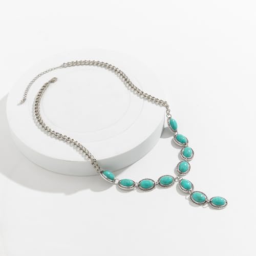 ZMANYIJEW Turquoise Collar Necklace - Long Boho Turquoise Pendant Choker for Women4