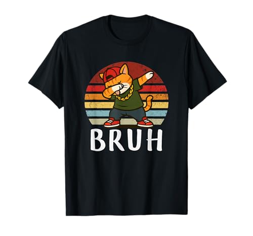 Funny Cat Dabbing Hip Hop Rapper Retro Vintage Meme Bruh T-Shirt
