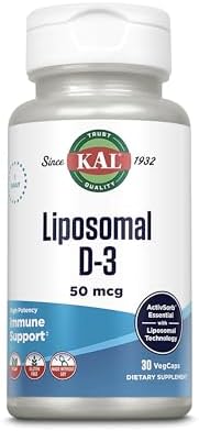 KAL Liposomal Vitamin D3 50 mcg, High Absorption Vitamin D, Liposomal Technology, High Potency Immune Support, Vegan Capsules, Gluten Free, No Soy, 30 Servings
