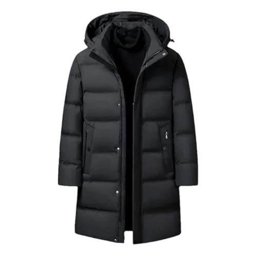 Mens Goose Down Jacket Winter Parka Hooded Long Coat White Duck Down Fill Waterproof Windproof Thermal Insulated(Black,M)