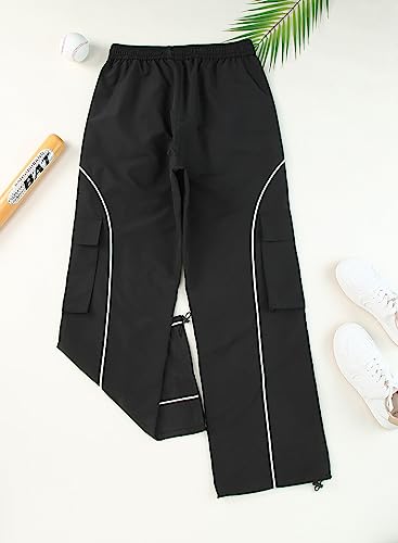 Allytok Parachute Pants For Women Y2K Baggy Drawstring Cargo Jogger Track Pants With Pockets Petite Cute Girls Streetwear Trousers Black X-Small #TOP7
