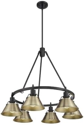 Golden Lighting 3306-6 BLK-AB Orwell - 6 Light Chandelier-20.38 Inches Tall and 29 Inches Wide, Finish Color: Matte Black, Shade Color: Aged Brass