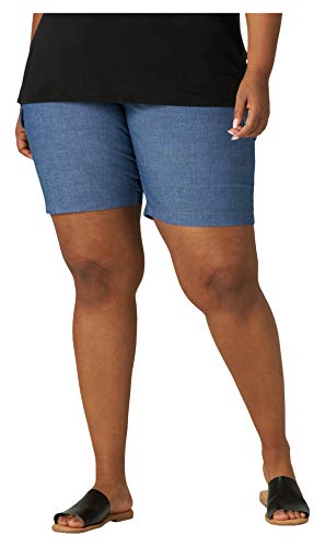 Lee Women's Plus Size Flex-to-Go Cargo Bermuda Short, Rinse Chambray, 22W Medium