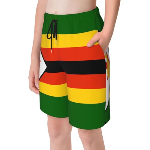 Flag of Zimbabwe Youth Beach Pants, Soft and Breathable, with Drawstring Waist, Suitable for Sports and Leisure.4