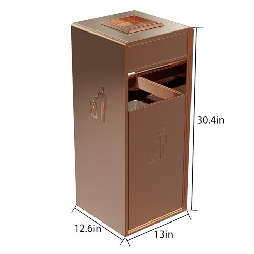 CrazyAnt Commercial Trash Can - 42L Heavy Duty Stainless Steel Garbage Bin with Ashtray & Liner, Fingerprint-Resistant Indoor Outdoor Waste Container for Restaurant,Hotel,Shopping mall,13"x13"x30" - Image 5