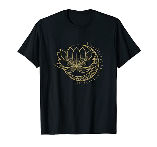 Minimal Crescent Moon Lotus Flower Space Yoga Meditation Art T-Shirt