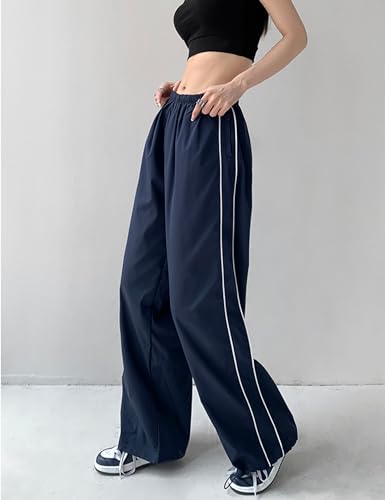 Shebote Womens Parachute Pants Wide Leg Baggy Pants Y2K Elastic Waist Jogger Sweatpants Track Pants Streetwear