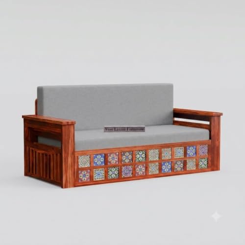 Image of MetalTree Wooden Sofa Cum Bed for Living Room | Convertible Sofa Bed with Storage | 3 Seater Foldable Sleeper Sofa | Solid Wood Pull Out Sofa Bed with Mattress for Home & Guest Room (Honey, Mary)