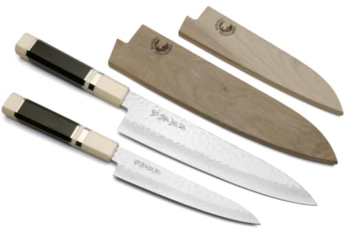 Yoshihiro 46 Layer Damascus Gyuto & Petty Set (Rosewood)