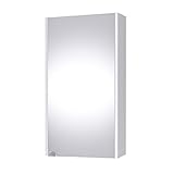 Planetmöbel Spiegelschrank in Weiß, Badmöbel für Badezimmer oder Gäste WC, 4 Fächer, Soft-Close-Funktion