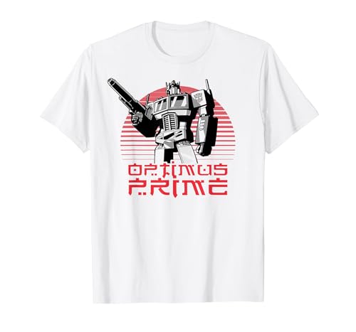Transformers Optimus Prime Retro Kanji Sunset Portrait T-Shirt, Men, White, X-Large