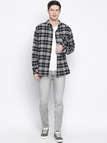 Image of Oxolloxo Men Regular Fit Cotton Regular Sleeves Check Casual Black Shirt