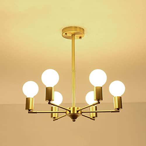 Lustre du milieu du siècle en laiton doré brossé, luminaire premium à 3 lumières