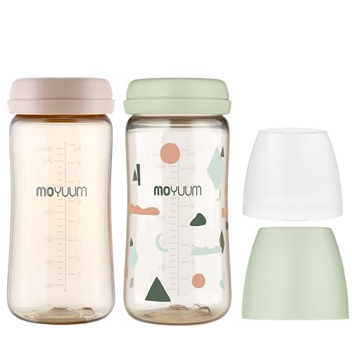 Image of MOYUUM Anti-Colic All in One Baby Bottle No Nipple Set, 2 Pack Cloud Edition, Anti-Colic, Natural Feel, Non-Tip Stable Base, Easy to Clean, 2 Pack 9oz (No Nipple Included)