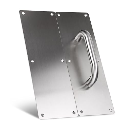 Image of Sumnacon 1 Set 12 inch Stainess Steel Door Handle Pull & Push Plate - Heavy Duty Silver Gate Handle Bar for Home /Office /Warehouse /Public, Suitable of Wooden /Composite Door with Screws,Brushed