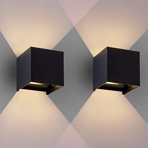 Preisvergleich Produktbild Moderne LED-Wandleuchte, 12 W, wasserdicht, Aluminium, Wandleuchte, Nachtlicht, für Wohnzimmer, Schlafzimmer, Flur, Dekoration, Schwarz 01, 2 Stück