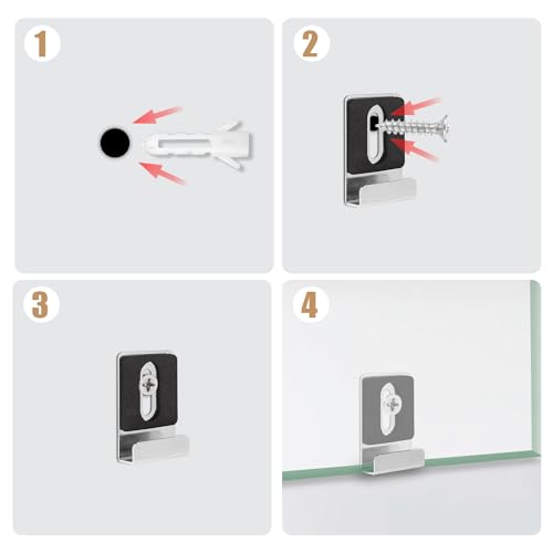 Image of 12pcs Mirror Hanging Clips, Black and Silver Metal Clamp Holder Kit with Screws and Plastic Anchor Wall Mount Mirror Mounting Hook Bracket Hardware for Door Heavy Duty Hanger Photo Frame Billboard