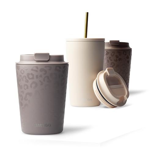 MAMEIDO Mug Isotherme 350 ml, Thermo Café étanche en acier inoxydable, Tasse Isotherme sans BPA, Mug Isotherme Cafe (Sleek Leo)