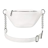 Fashion Leather Waist Fanny Pack Chest Bag Phone Purse with Metalic Chain for Women Black
