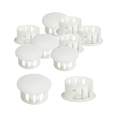 Image of Heyiarbeit 100pcs Hole Plugs 1 /2 inch / 13mm Nylon Plastic Round Snap in Type Locking Hole Tube Furniture Fencing Post Pipe Insert End Caps White Tone