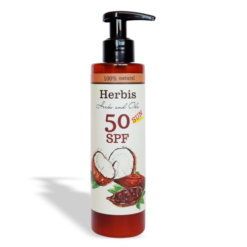 Herbis Natural Sun Milk, SPF 50, 200 ml, Mineral UV Protection with Zinc, Coconut Oil and aloe