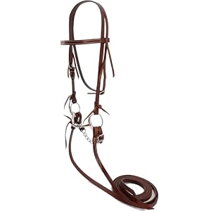 Jeereal Working Tack Browband Bridle with Single Cheek Buckle Includes Stainless Steel 5″ Eggbutt Snaffle Bit,5/8″ x 7′ Split Reins and Leather Single Flat Link Chain Curb Strap
