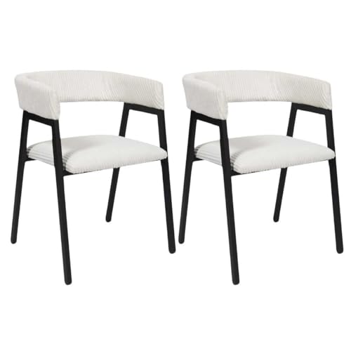 AltoBuy Lot de 2 fauteuils de Table Design en métal et Velours côtelé Coloris crème - Amory