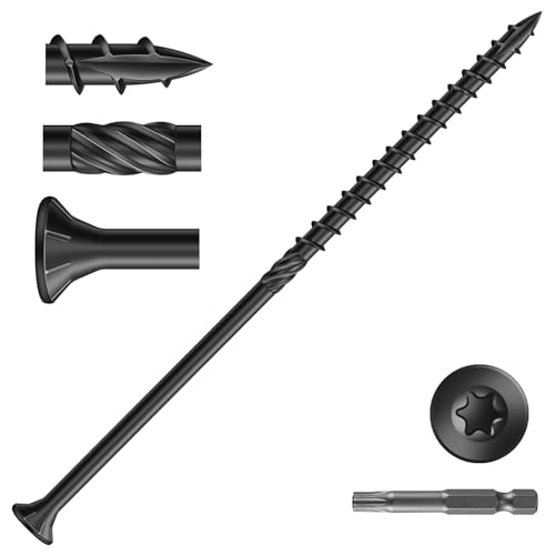 Image of #10 x 5 Inch Deck Screws (36Pcs) 1lb. Carbon Steel, Black, Flat Head, Rust Resistant epoxy Coated, with T25 Star Bit