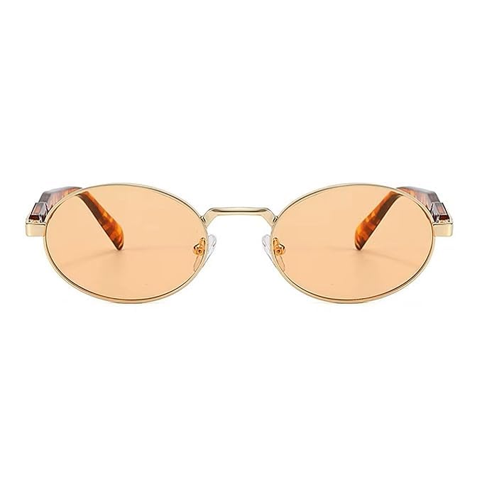 Image of Creature Oval Metal Frame Sunglasses for Men & Women | Vintage Retro Style | UV Protection | Gold Frame with Dark Lenses