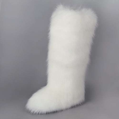 ZSGYCHCY Women's Faux Fur Boots Winter Fluffy Warm Furry Flat Shoes Snow Knee-High Boots2