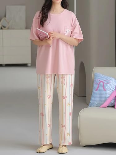 Image of Louis Luxe Womens Korean Night Dress|| Full Pyjama Set || Korean Nightsuit || Women Nightwear ||Round Neck Full Sleeve Nightsuit || Loungewear || Everyday Nightdress (ND-15)